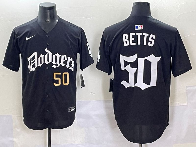 Men 2025 Los Angeles Dodgers #50 Betts Black Seventh generation Joint Name Nike MLB Jersey style 2